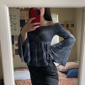 Marbled off the shoulder shirt